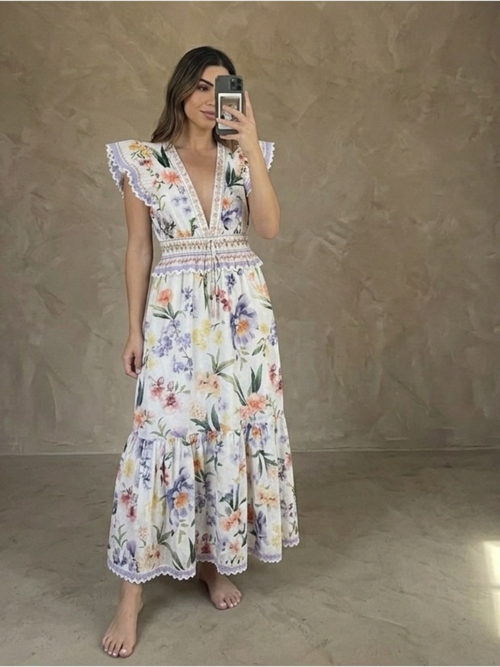 NEW Viral Camila Summer Garden Party Floral Maxi Dress Cotton Scallop Smocked - Picture 1 of 16